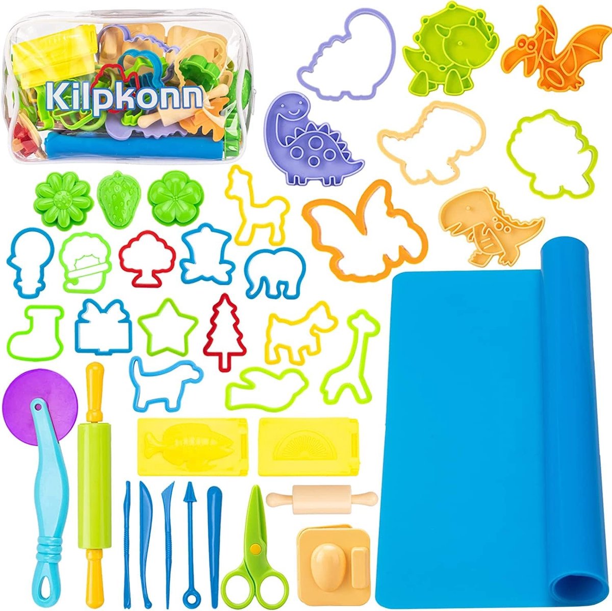 SnelShoppen - Deeg Gereedschap Kit Voor Kinderen, 41Pcs Spelen Met Deeg Accessoires, Mallen, Vorm, Schaar, Deegroller, Dough Mat, Opbergtas, Party Pac