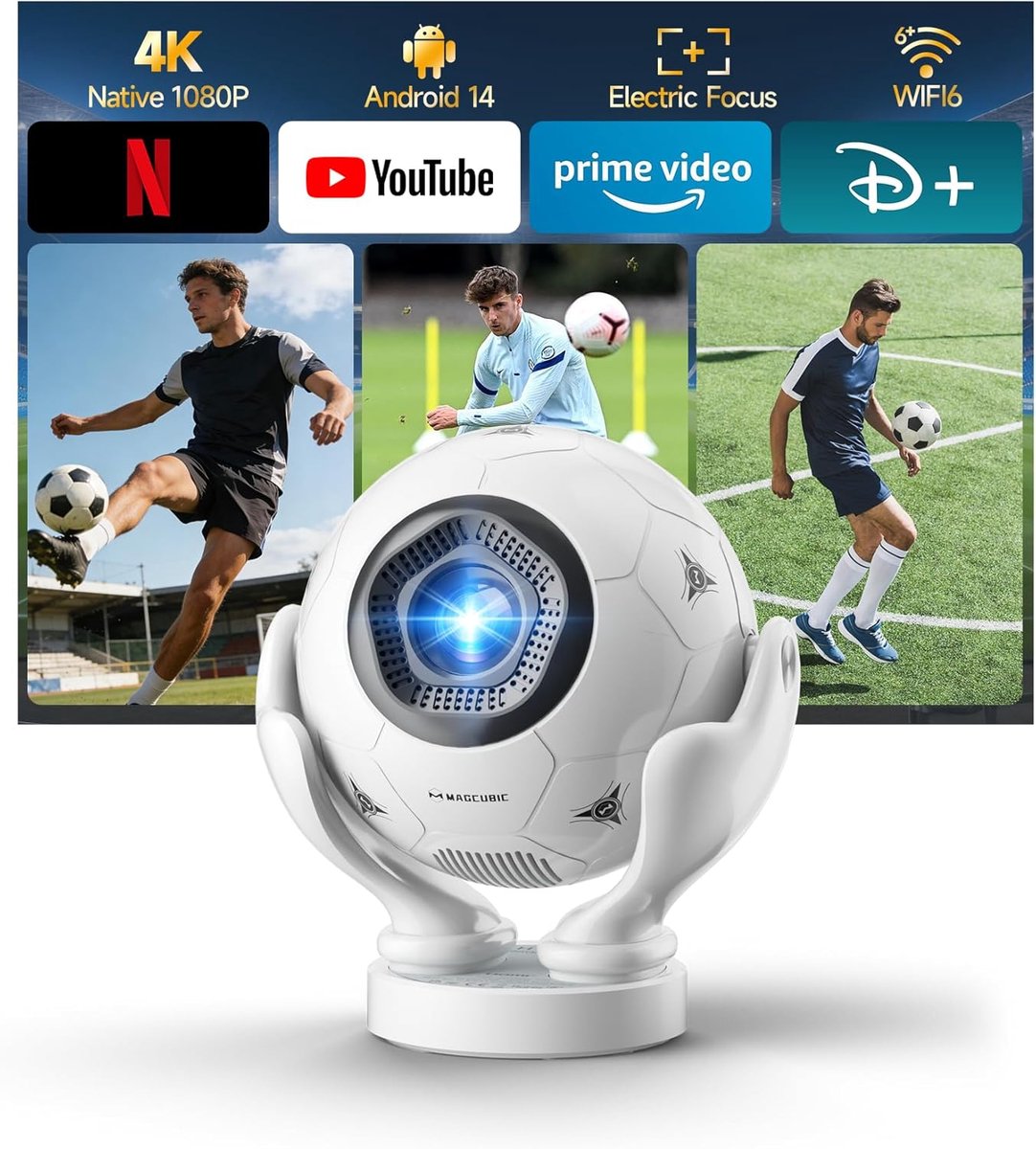 SnelShoppen - Mini Beamer 1080p 4K met Wifi en Bluetooth, Draagbare Projector met Automatische Trapeziumcorrectie en Elektrische Focus, 5W Luidspreker
