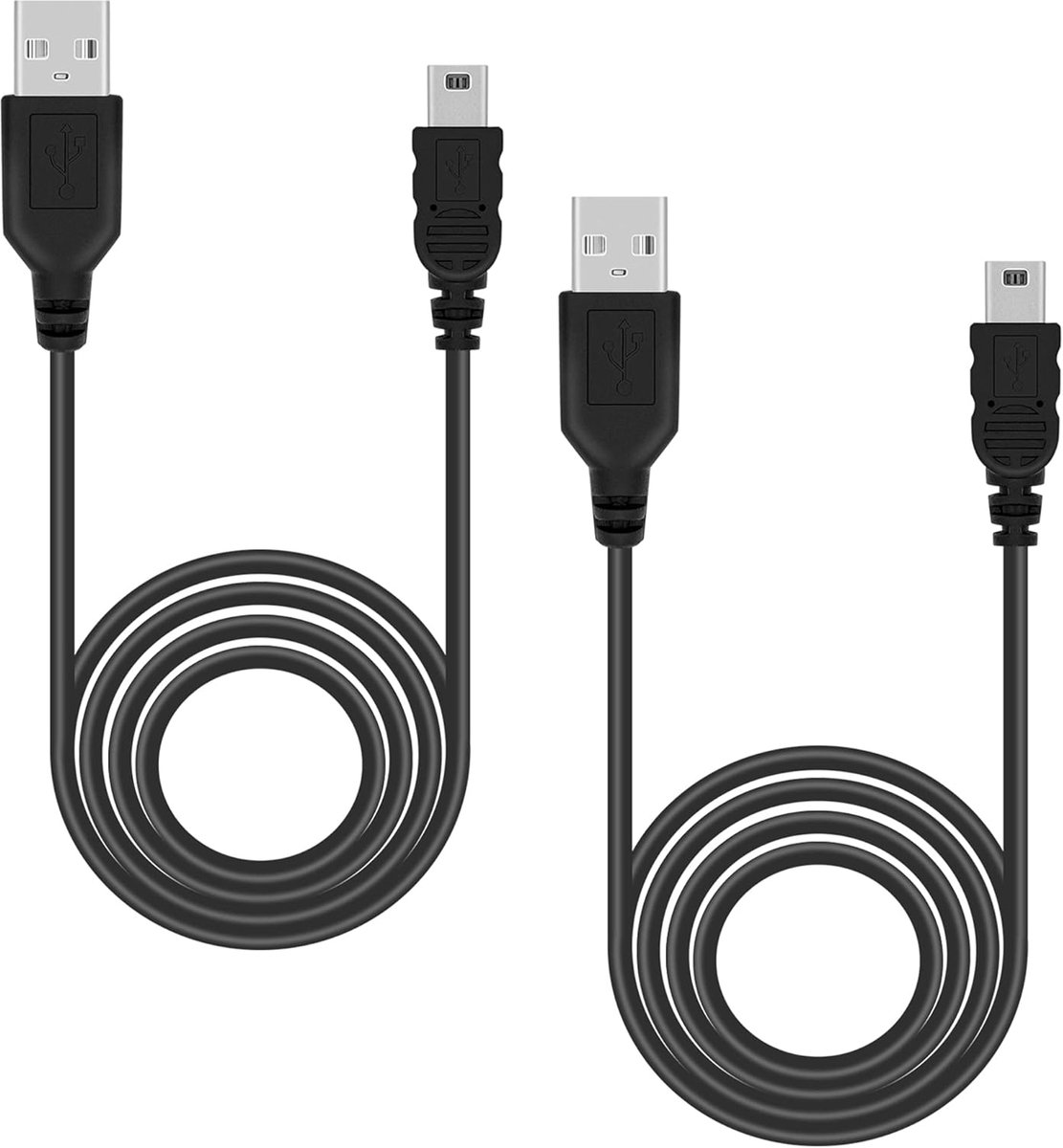 SnelShoppen - 2Pcs PS3 Opladen Kabel 1M Mini USB Kabel voor PS3 Controller, Dualshock 3, Gegevens Lader Kabel, Hoogwaardige Mini USB Connector voor Ga
