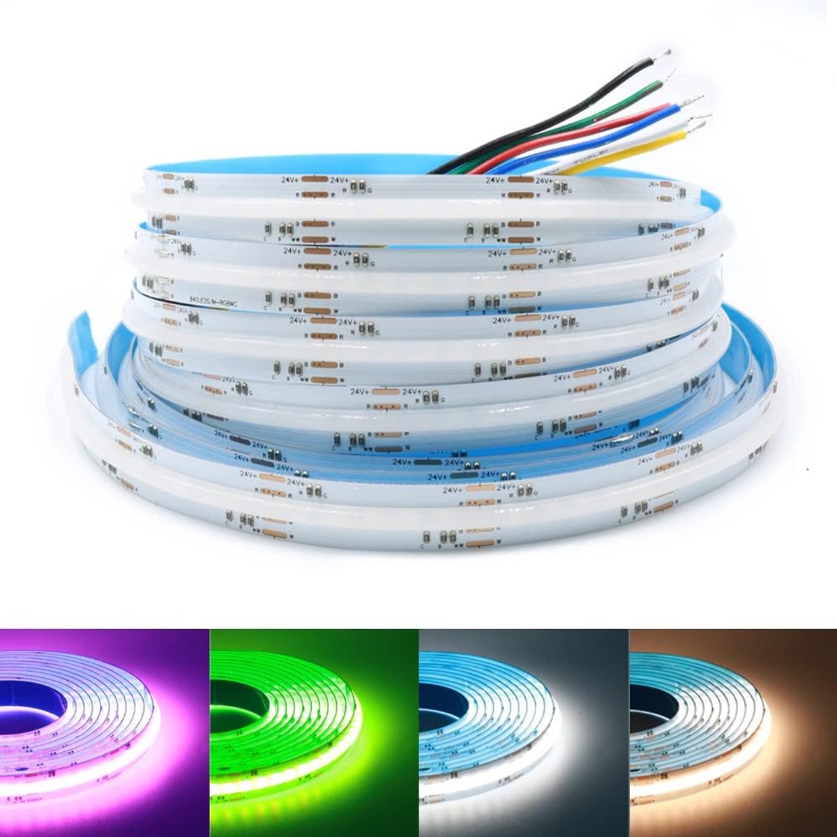SnelShoppen - COB LED Strip RGBW 3M 24V Dimbaar 840LEDs/M Multicolor IP20 voor Slaapkamer Keuken Interieur Decoratie