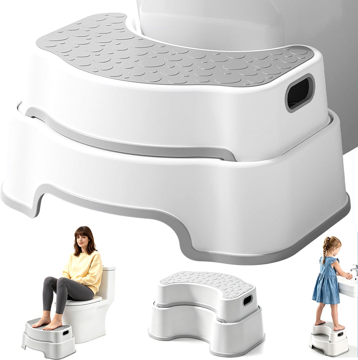 WC Krukje - Opstapje Kinderen - Anti-Slip - Verdikt PP - Toilettrainer voor Kinderen - 75 kg - Krukje Badkamer - Toiletkrukje Voor de Juiste Houding - Voor Volwassenen en Kinderen