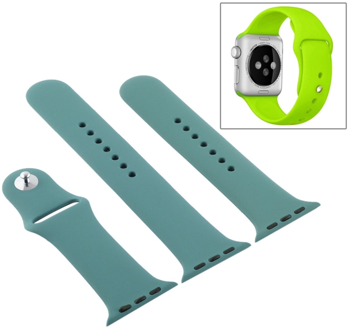 Voor Apple Watch Series 5 en 4 44 mm / 3 en 2 en 1 42 mm Hoogwaardige, gewone en langere rubberen sporthorlogeband met pin-and-tuck sluiting (cactus)