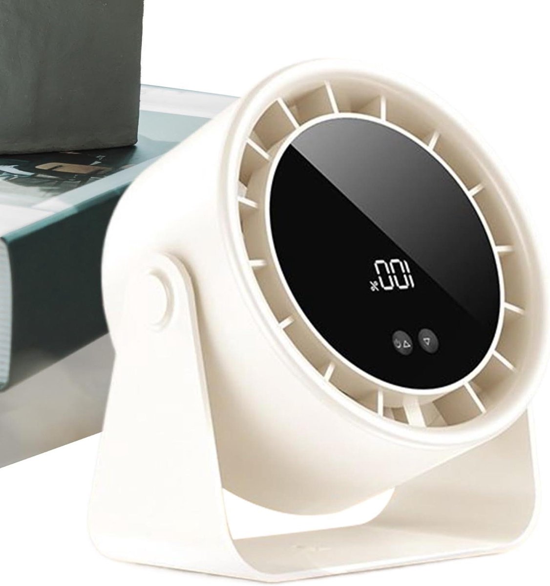 Compacte bureauventilator - Persoonlijke tafelventilator - Persoonlijk comfort - Stil draadloos ontwerp - 17.3W x 8.8D cm - Wit