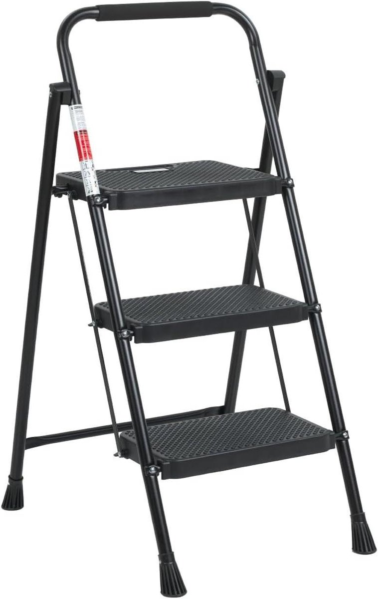 Vouwbare Keukenladder - Huishoudtrap - Veilig Klussen - Antislip Voeten - 76 cm - Zwart