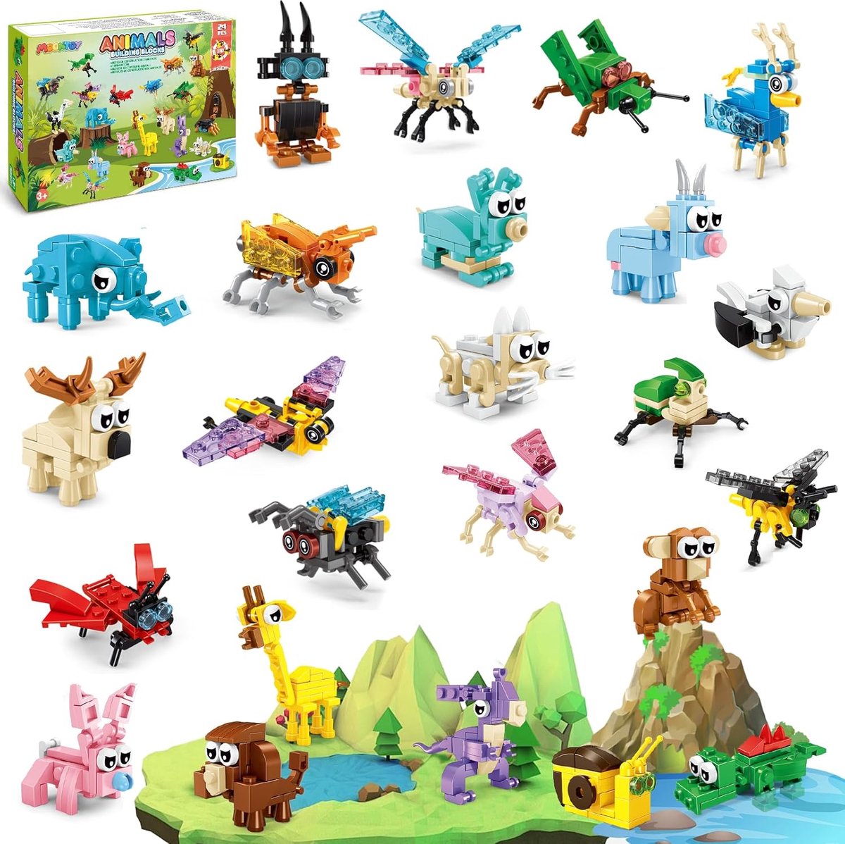 Thijox - 24-pack Adventskalender Dierenbouwstenen Speelgoed voor Kinderen, 3-IN-1 Mini Bouwsets, Creatief Speelgoed voor Jongens en Meisjes van 6-12 j