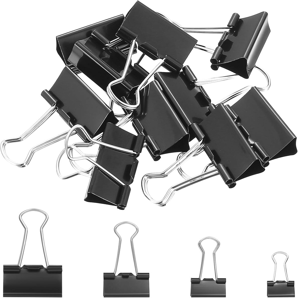 SnelShoppen - 170 stuks foldback klemmen, paperclips, metalen klemmen, 15 mm, 19 mm, 25 mm, 32 mm, zwarte bulldogclips voor kantoor, school, documente