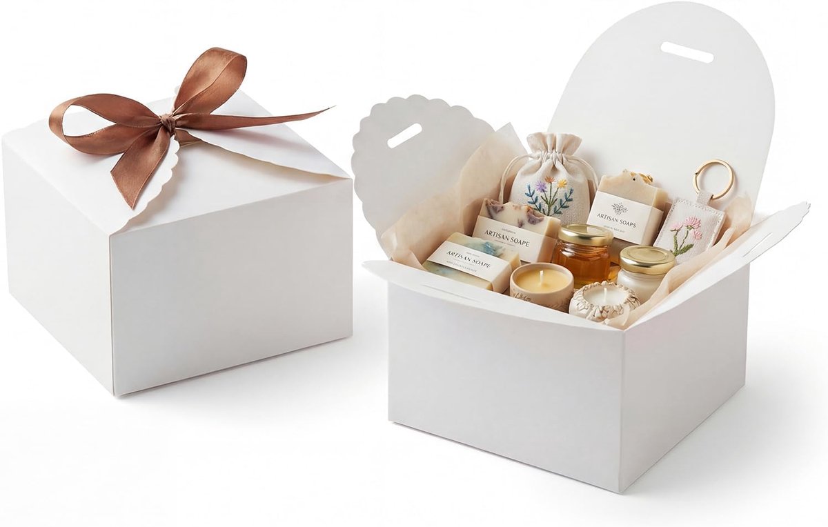 SnelShoppen - 12 Stuks Cadeau Dozen met Deksel, Kartonnen Cadeau Dozen voor Kerst, Verjaardag, Huwelijk, Inclusief Cadeaulint, Elegante Verpakking