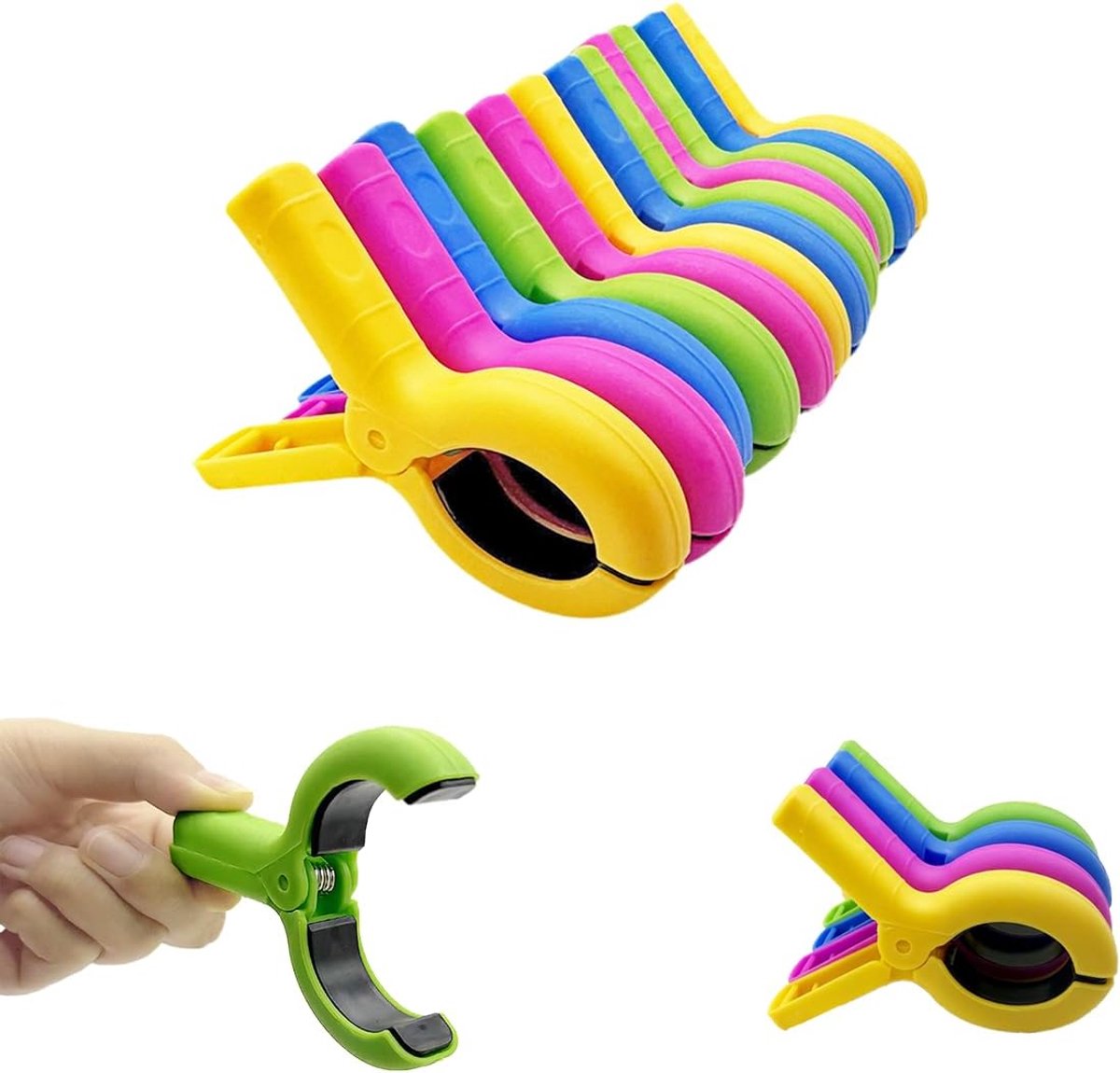 SnelShoppen - Large Beach Towel Clips voor Strandstoelen, 12 Stuks, Jumbo Maat, Stevige Kledingknijpers, Handige Handdoekhouders voor Strand, Zwembad