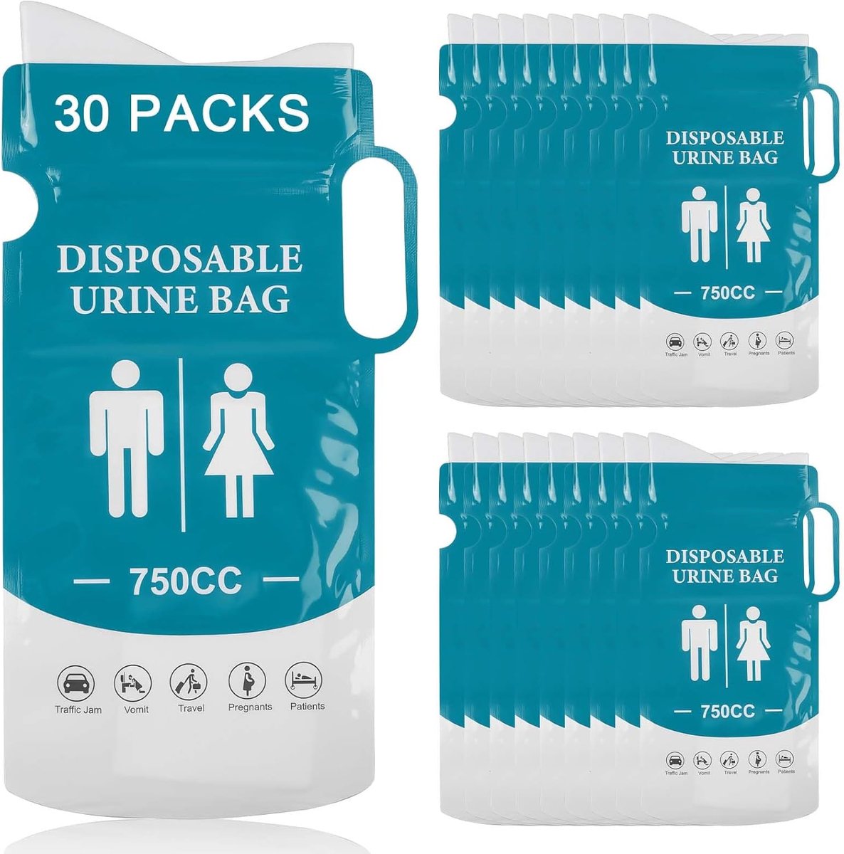 SnelShoppen - 30 Stuks Reis Urinezakken 750ml, Draagbare Afval Urinalen, Wegwerp Urinezak met Handvat, Set voor Mannen en Vrouwen, Ideaal voor Auto, O