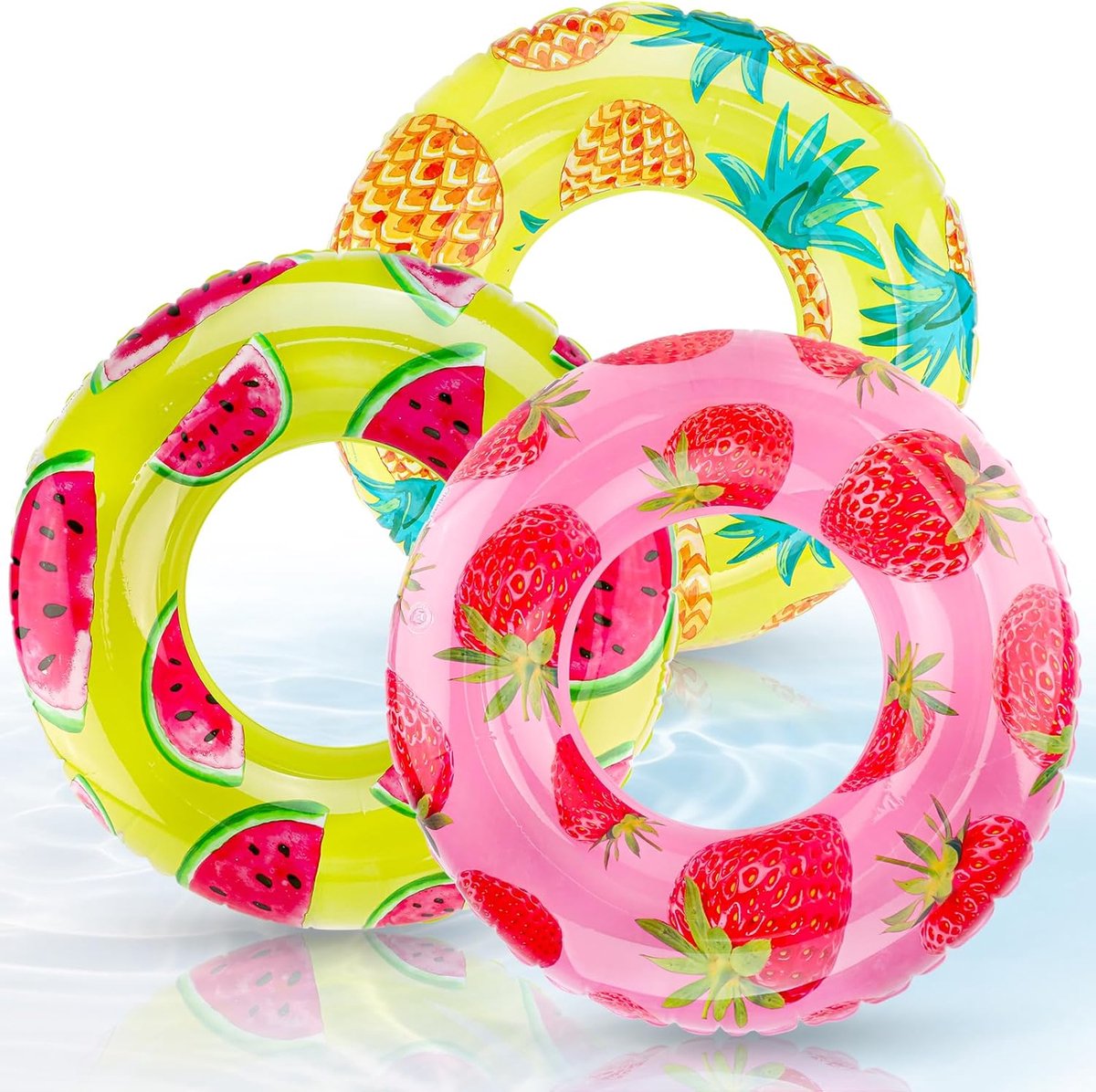SnelShoppen - 3-delige Grote Zwembanden voor Volwassenen met Fruitmotief - Inflatable Zwemringen voor Pool Party, Zomer, Strand, Waterplezier, Tuin,