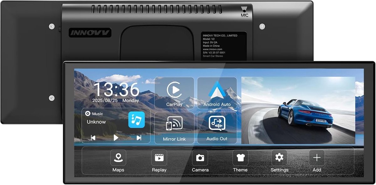 SnelShoppen - 10.3" Draadloze Carplay Android Auto Dashcam met IPS Touch Screen, GPS, Loop Recording, Siri, en Magic Stand voor Auto's