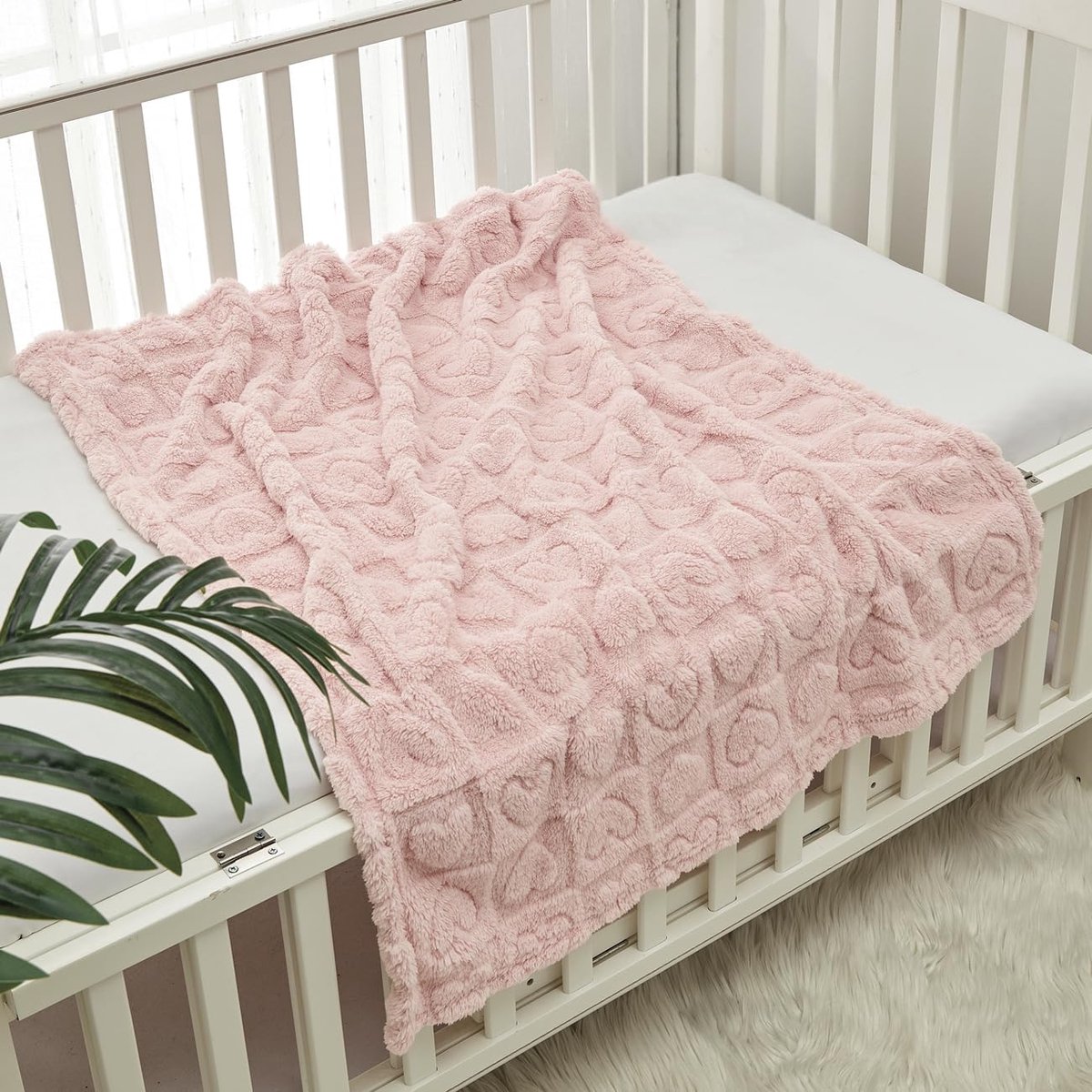 SnelShoppen - Cozy Soft Warm Sherpa Baby Blanket 75x100cm voor Meisjes en Jongens, Baby Essentials, Ideaal als Kraamcadeau - Roze Hart