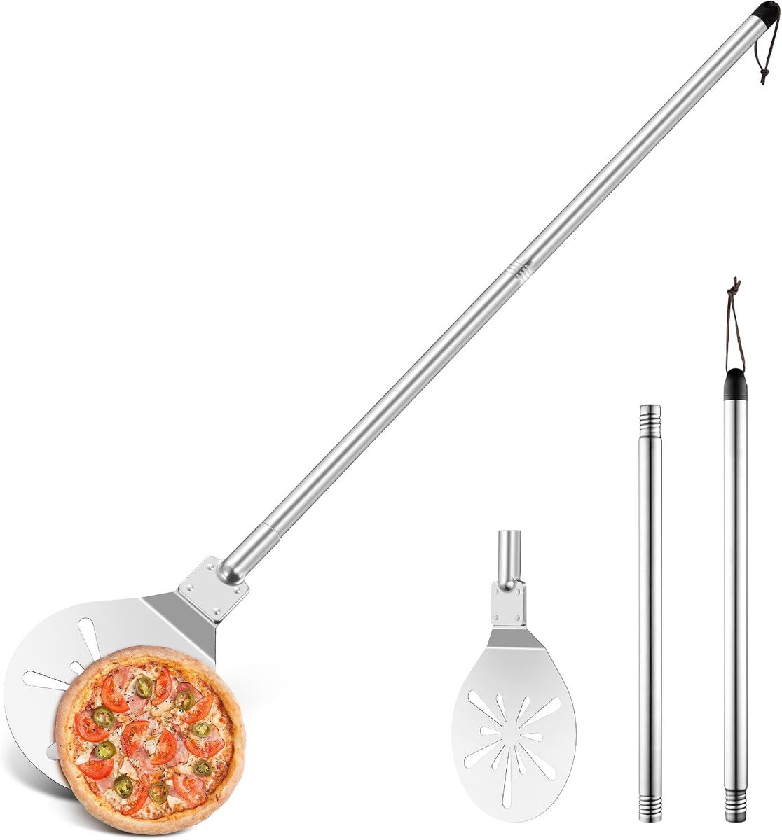 SnelShoppen - Pizza Shovel 9 Inch Rvs Perforated Pizzaschop met Verlengbare Handgreep voor Makkelijk Gebruik in de Keuken, Perfect voor Feesten en Bar