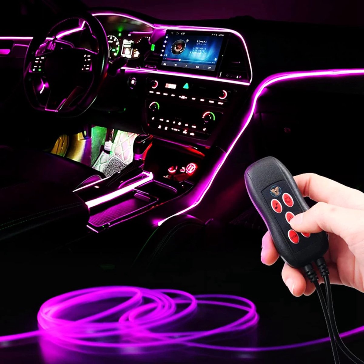 SnelShoppen - Interior Car Light Strips, USB Music Sync LED Stripverlichting, Meerdere Kleuren & Modus, Fiber Optic Ambient Neon Verlichting voor Auto