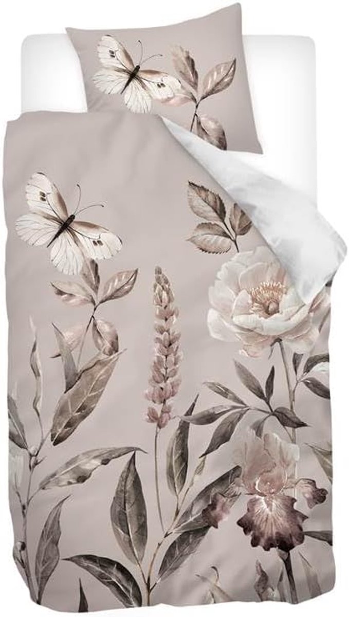 SnelShoppen - Flanel Dekbedset - Snoozing Butterfly Field - Bloemen en Vlinders - 140 x 200/220 cm + 1 Kussensloop 60 x 70 cm - Multicolor - Perfect v
