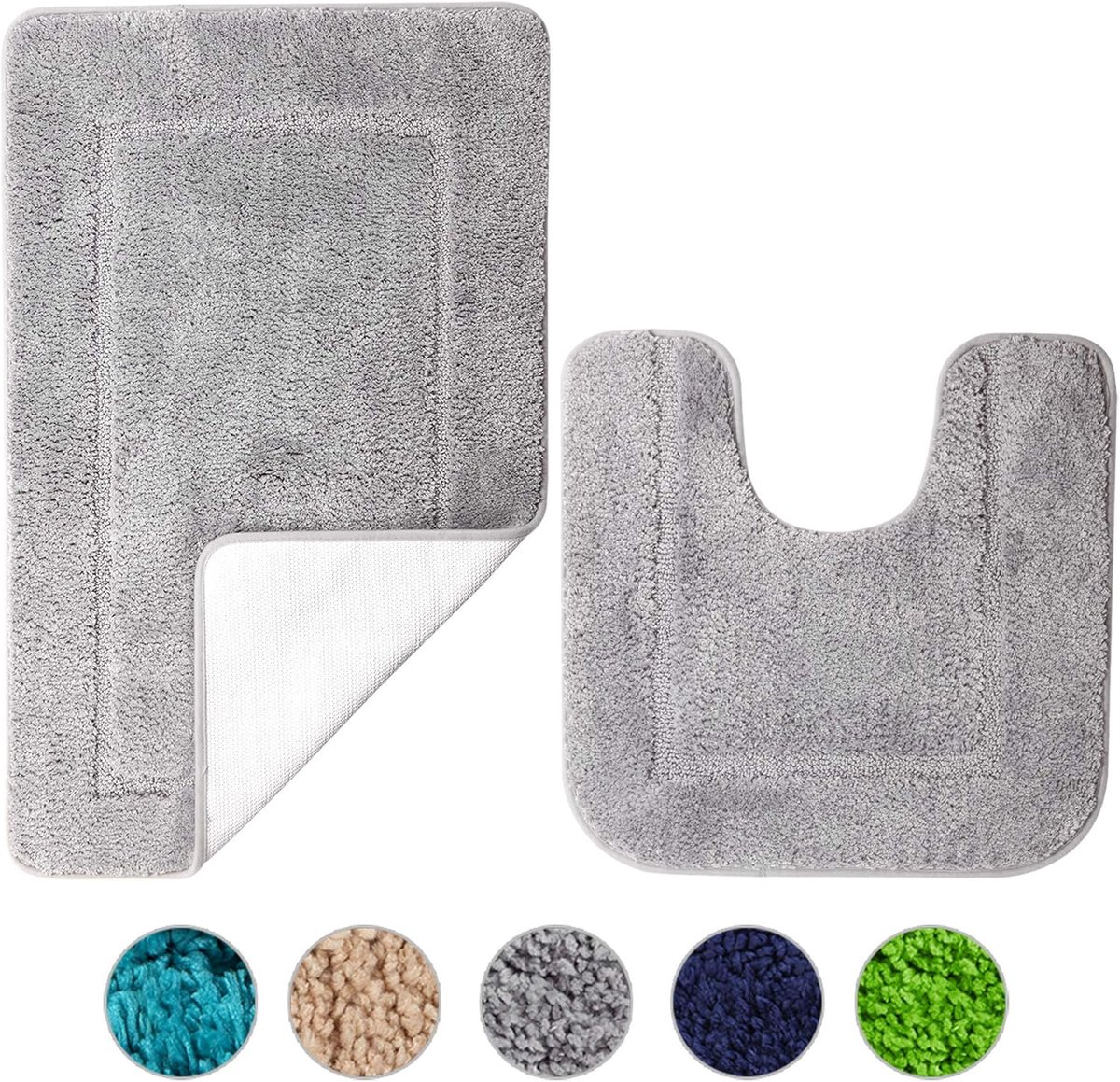 SnelShoppen - Luxe Badmat Set 2 delig, Microfiber met Hoge Dichtheid, Antislip & Sneldrogend, 53x86cm Badmat & 50x50cm Toiletmat, Grijs voor Badkamer,