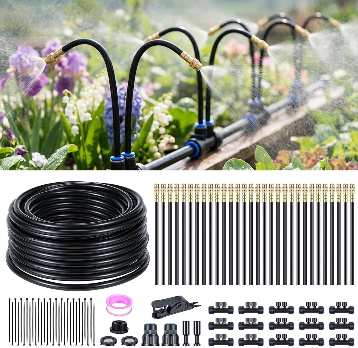 Automatisch Irrigatiesysteem - Druppelbewatering Tuin - Planten Water Geven - 360° Verstelbaar - 15 Meter Slang - Zwart