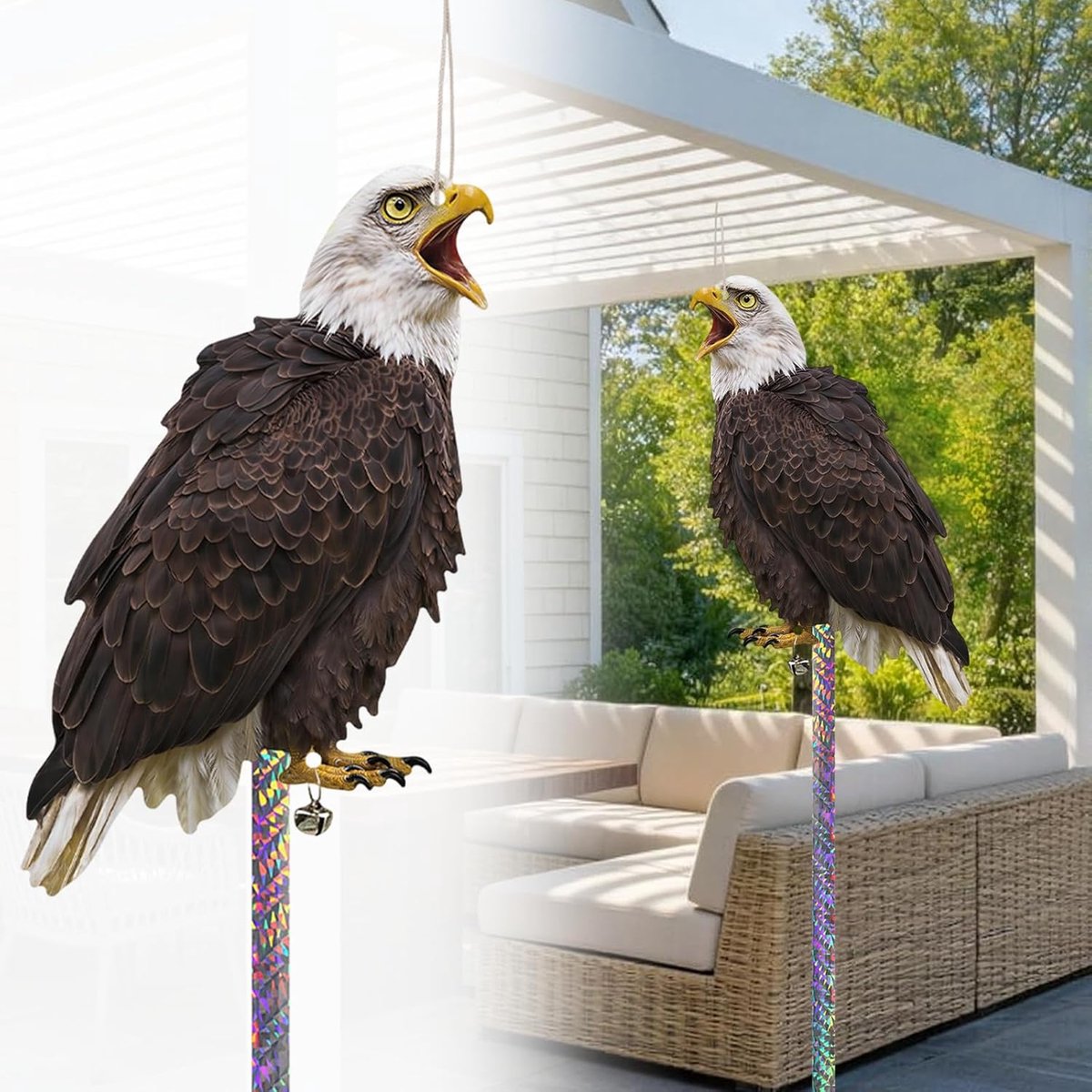 SnelShoppen - 3 stuks Vogelverschrikking Plakadelaar, Duivenafweer voor Balkon, Terras en Tuin, Karton, Effectieve Vogelverdrijving, Hangend, Vals Gri