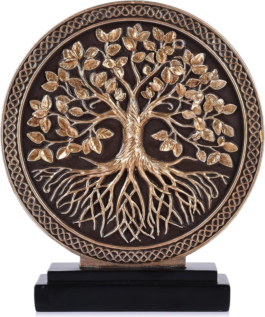 SnelShoppen - Tree of Life Sculptuur voor Huisdecoratie, Boho Accent voor Keuken, 24 cm Hoog, Zwart Goud, Rustic Shabby Chic Decoratie