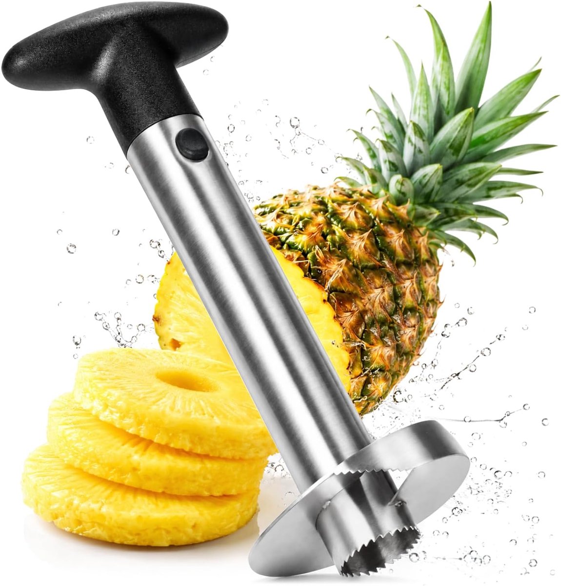 SnelShoppen - Ananas Snijder 3 in 1 - Roestvrij Stalen Ananas Schiller, Vaatwasmachinebestendig - Ananas Boor met Scherp Mes voor Perfecte Ananas Ring