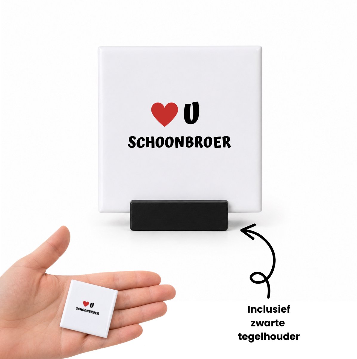 Hacebo love u schoonbroer tegeltje met tegelhouder - Broer - de liefste schoonbroer - tegeltjes met tekst - verjaardag - cadeautje voor broer - broer artikelen - kado - geschenk - spreuktegels - 4.8x4.8 CM Wit