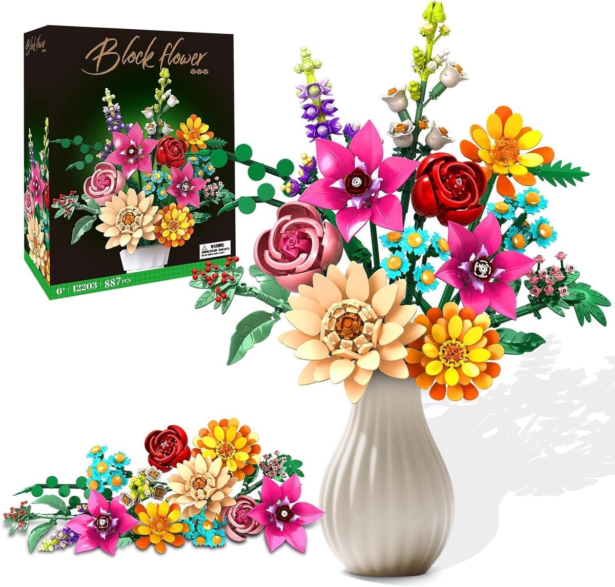 SnelShoppen - 891-delig Bouquet Bouwpakket: Kunstbloemen Set voor Kinderen & Volwassenen | Botanische Collectie voor Moederdag, Verjaardag, Kerst