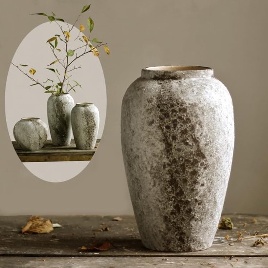 SnelShoppen - Vintage Rustic Ceramic Flower Vase 30cm - Hoge Terracotta Vaas voor Boerderij Decoratie, Grote Vazen voor Woonkamer, Entree en Tafel Cen