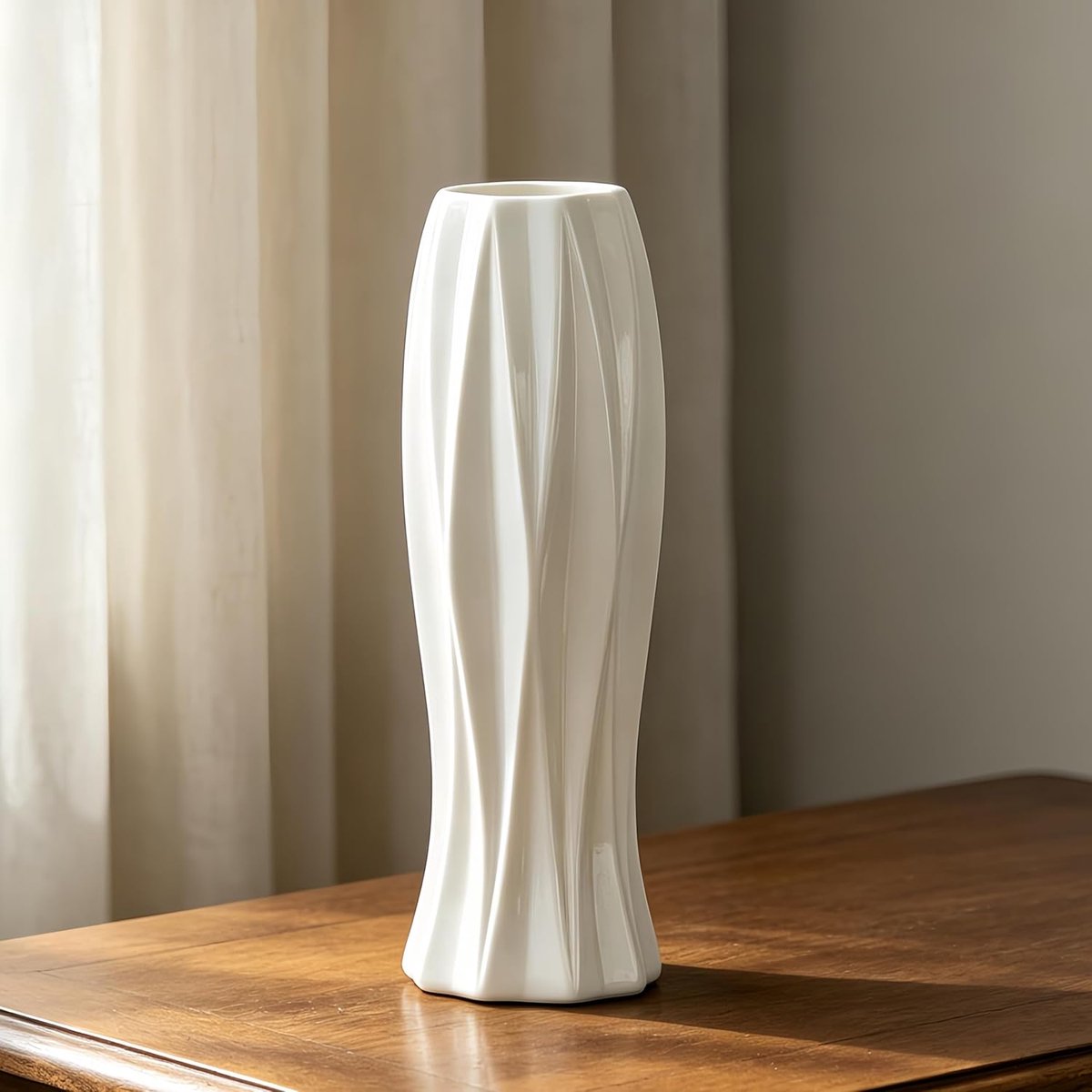 SnelShoppen - Keramische Vaas 30 cm Hoog, Witte Bloemenvaas voor Pampasgras, Moderne Structuur, Decoratie voor Boerderij, Plank, Tafelcentrum, Woonkam