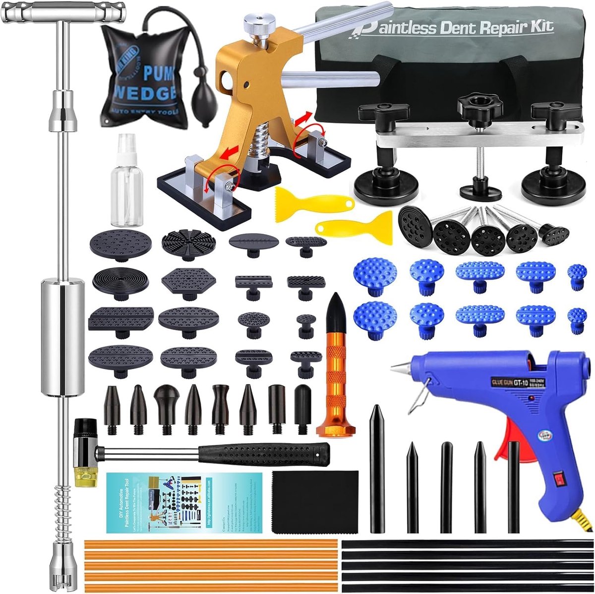 SnelShoppen - Auto Dents Verwijderen Kit - 67-delige Car Dent Repair Set - Gouden Lifter, 2-in-1 Slide Hammer, Metalen Brug Puller, Mini Dent Puller,