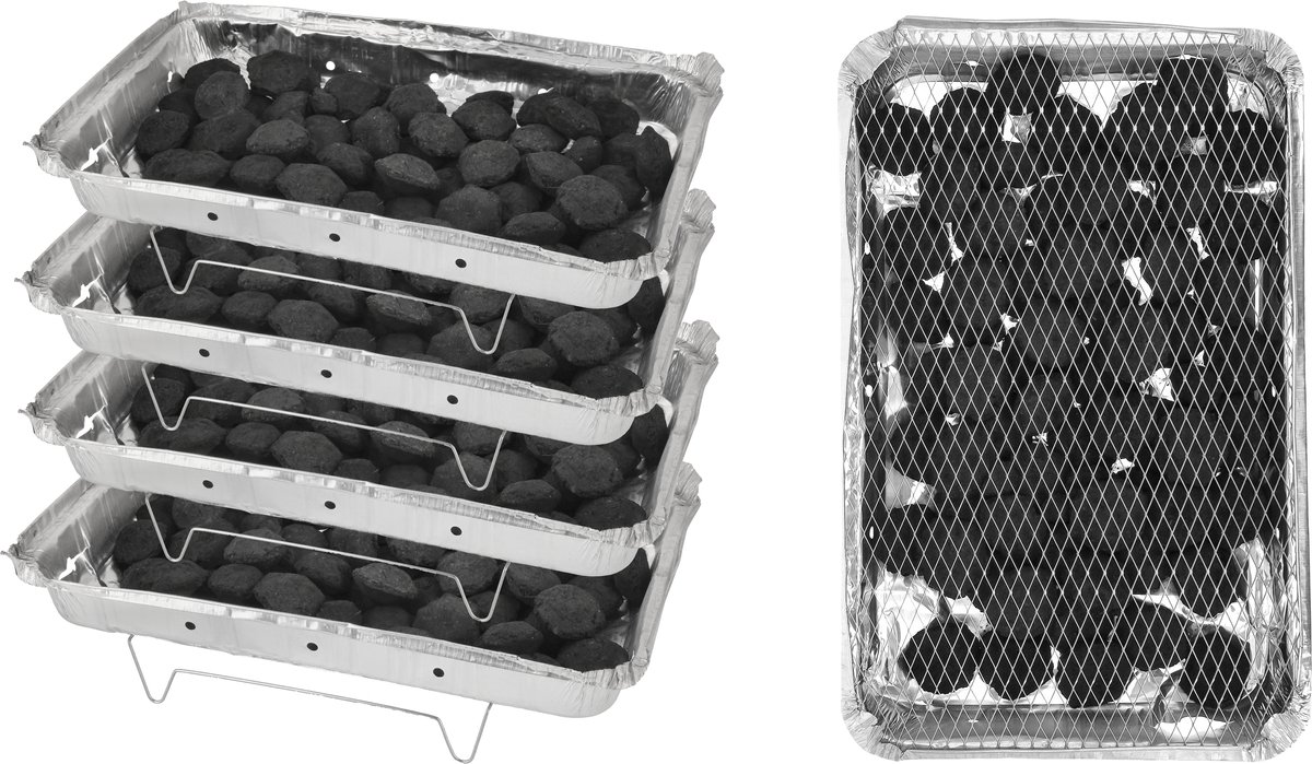 Wegwerp Barbecue met Houtskool – 4 Stuks – Grote Wegwerp BBQ 48 x 30,2 cm – 1,45 kg BBQ Houtskool per Stuk – Instant Tafel BBQ voor 8-10 Personen – Camping, Picknick of Tuin – Inclusief Rooster – Barbecue Accessoires – BBQ Kopen