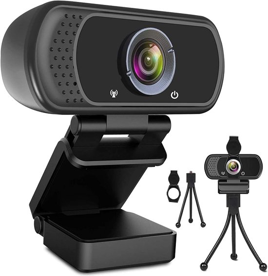 SnelShoppen - 1080P Webcam met Microfoon, HD Webcam voor Online Bellen, Conferenties, Streaming met Statief, Widescreen USB Camera voor Zoom, Skype, Y