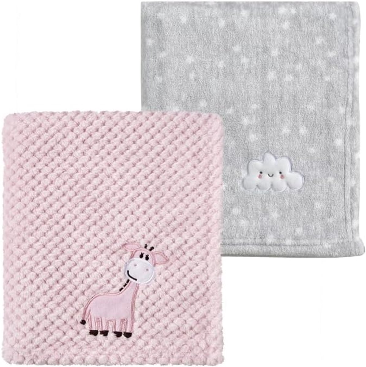SnelShoppen - 2Pcs Babydekens 75x100cm Fluffy Warm voor Kinderen - Grijze Wolk en Giraffe - Ideaal voor Wieg, Buggy en Speeltijd