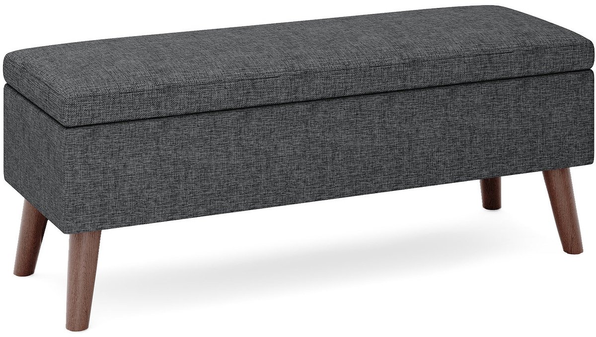 Home & Beyond® Opbergbank met Opklapbare Zitting en Houten Poten - Linnenlook Halbank - Grijs - 110 x 39 x 45 cm