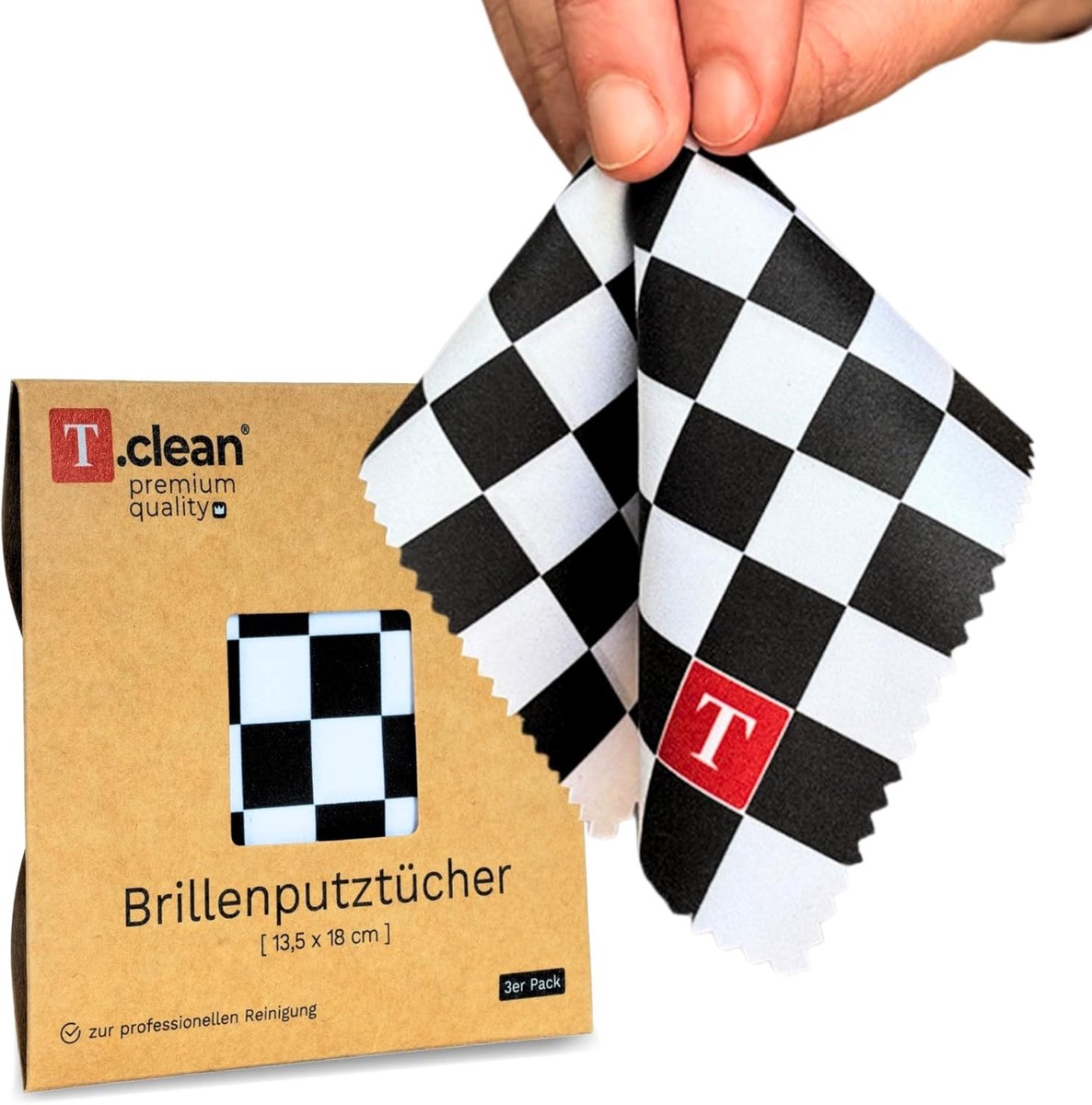 SnelShoppen - Brillenpoetsdoeken Microvezel 3 Stuks - 13,5x18 cm - Streepvrije Reiniging voor Bril, Telefoon en Schermen - Elegante Schaakbordverpakki