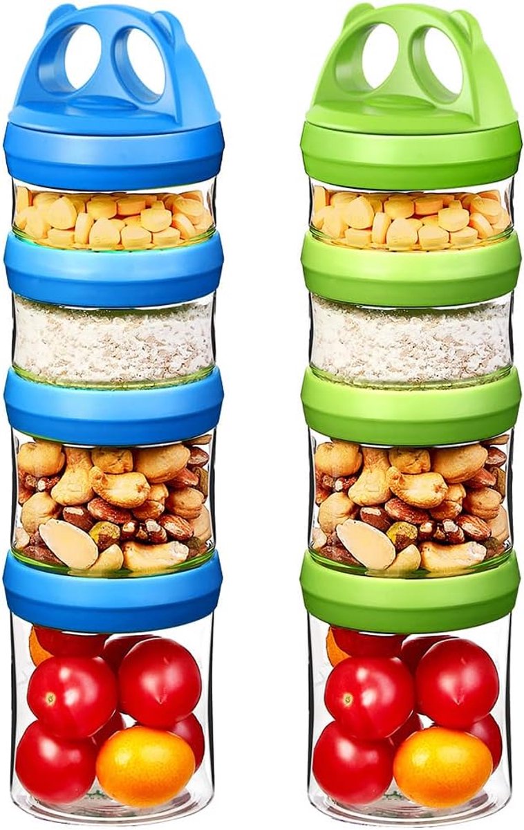 SnelShoppen - Stapelbare Snackcontainers voor Snacks & Dranken, Airtight & Leak-proof, BPA-vrij, 2 Stuks in Blauw & Groen voor Thuis of Onderweg