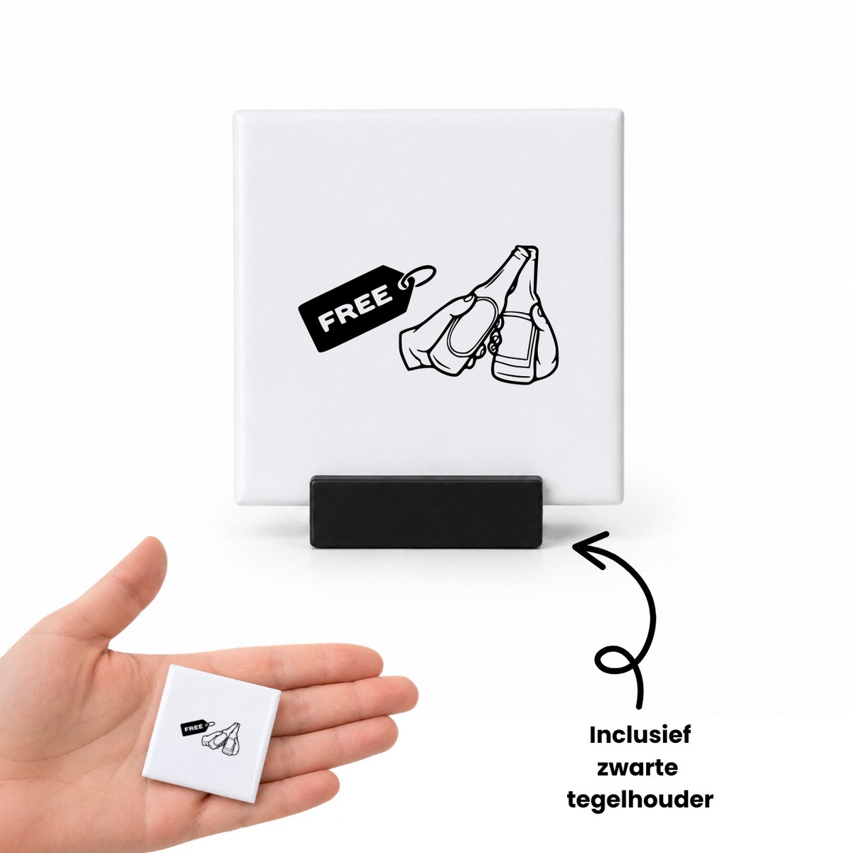 Hacebo free beer tegeltje met tegelhouder - Bier - bier liefhebber - tegeltjes met tekst - cadeau - spreuktegels - 4.8x4.8 CM Wit