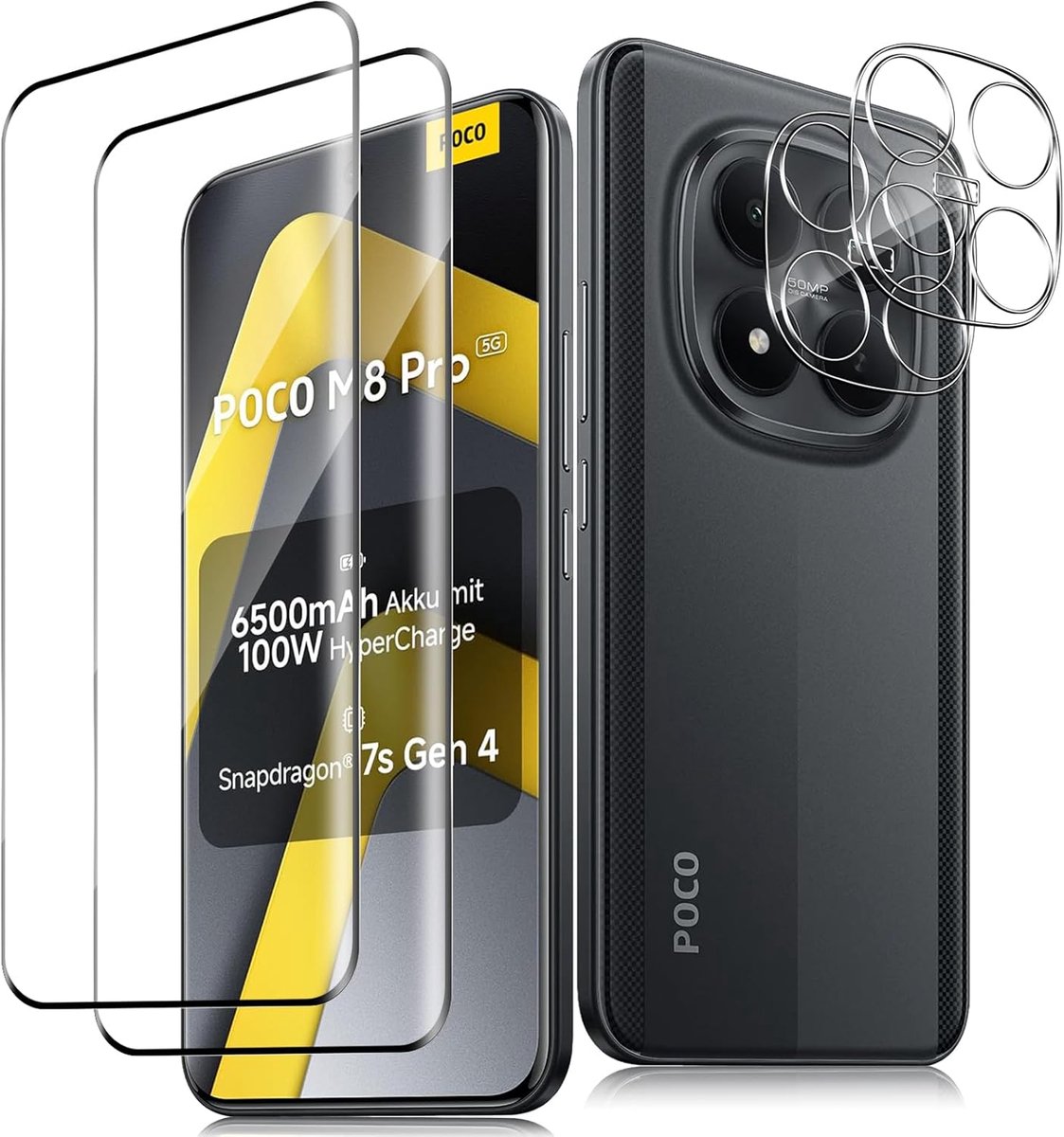 SnelShoppen - 2+2 Pack Xiaomi Note 15 Pro Plus Screen Protector - 9H Hardness Anti-Scratch Glas, HD Foil & Camera Film, Crystal Clear Bescherming voor