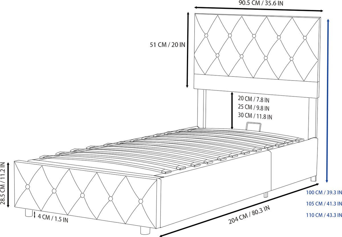 DESMIU Gestoffeerd Bed 90x200cm – Comfortabel Tweepersoonsbed – Stabiele Constructie Met Lattenbodem En Middenbalk – Voor Slaapkamer En Jeugdkamer – Fluweel – Grijs – Zonder Matras
