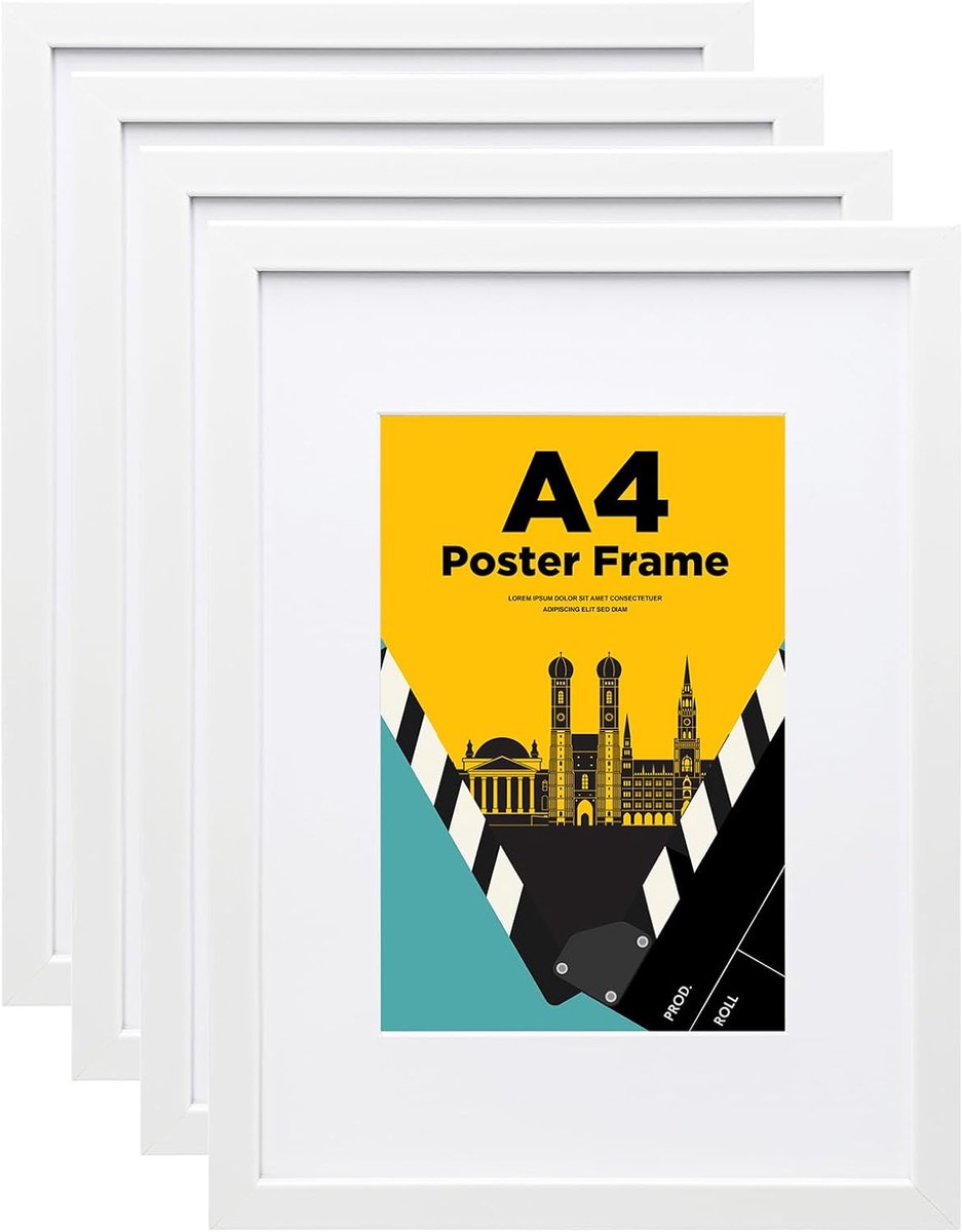 SnelShoppen - Fotolijst A4 Houten Lijst met Acrylglas 21x29,7 cm, Wit, Perfect voor Posters, Foto's, Puzzels - Tafel- en Wandmontage, Passe-Partout vo