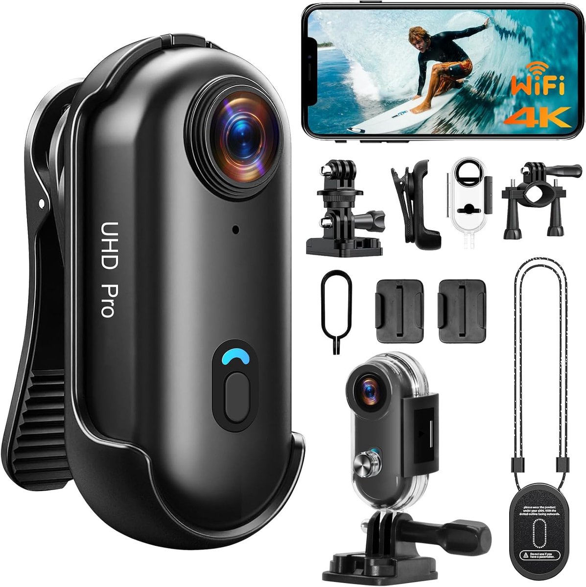 SnelShoppen - Mini Action Cam 4K met Waterdichte Hoes, 120° Groothoeklens, Wifi, Helmcamera voor Motorfiets, Duiken en Fietsen, Compact en Handzaam