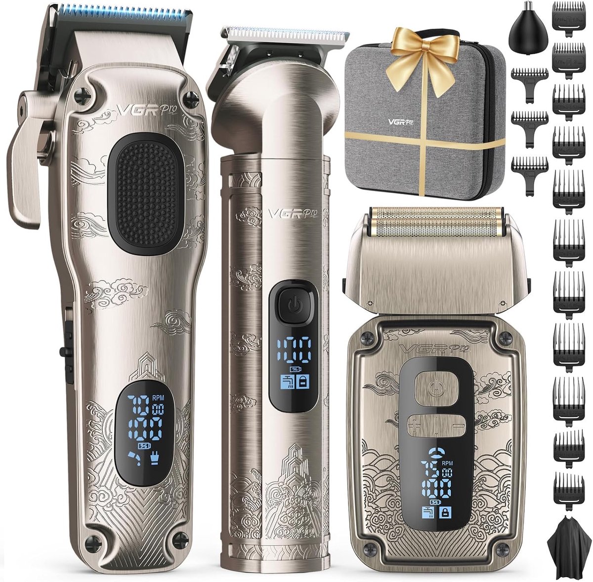 SnelShoppen - Tondeuse voor Mannen & Trimmers Set - Waterdicht Elektrisch Scheerapparaat - Draadloos Haarknippen - 4-Snelheidsinstellingen - LED Batte