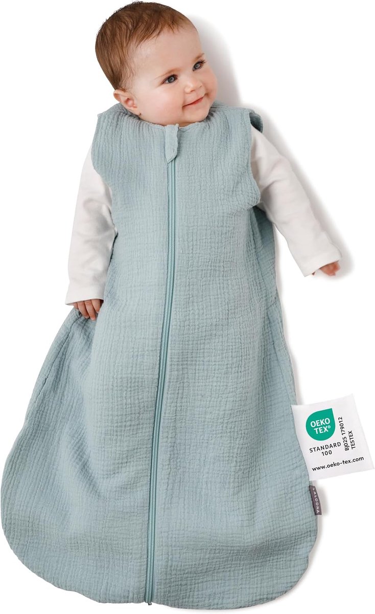 Thijox - Babyslaapzak 100% Katoen, Licht zonder Mouwen, 0,5 TOG, Voor Pasgeborenen, Muntkleur, 110 cm - Ideaal voor Lente en Zomer