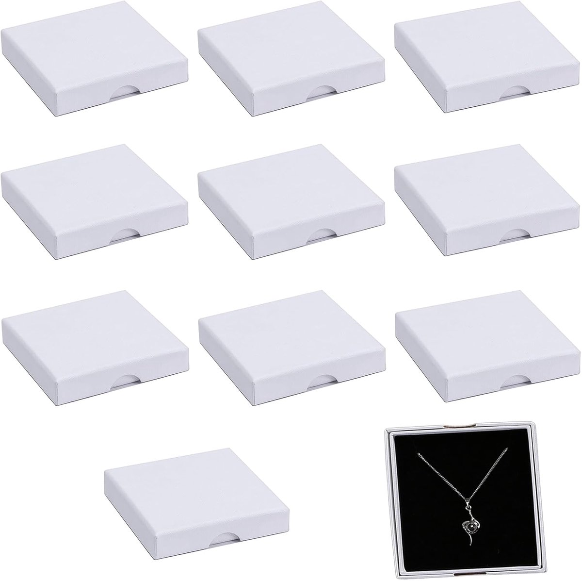 SnelShoppen - Sieradendoosjes Kraft Wit Set van 10 - Kleine Opbergdozen 9x7x1.7 cm met Deksel en Zacht Schuim - Perfecte Cadeauverpakking voor Armband