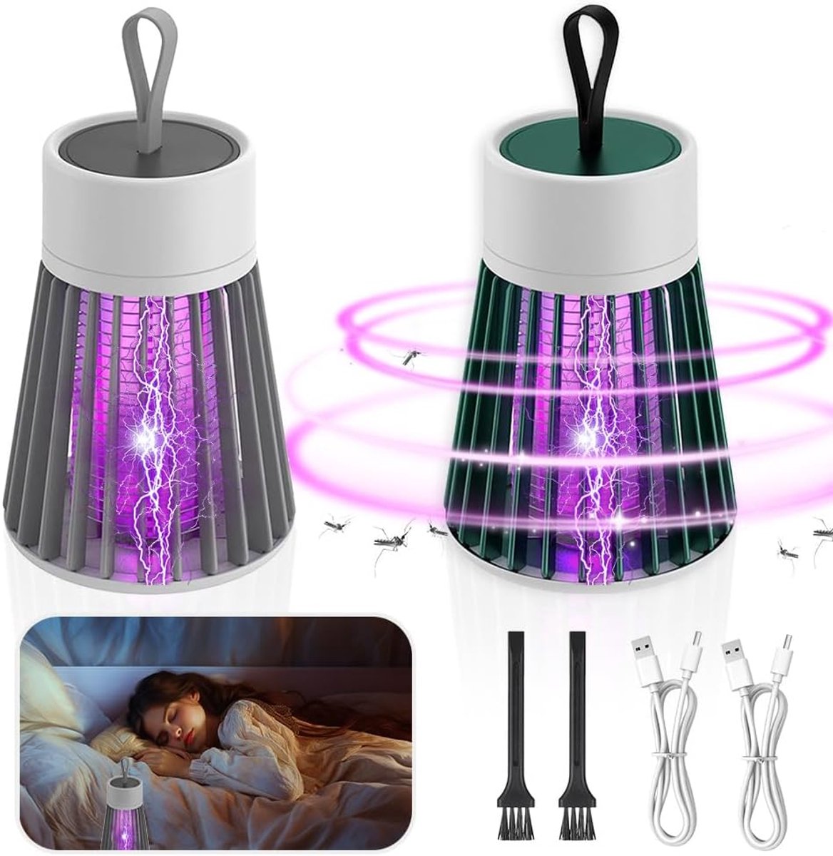 SnelShoppen - Mozzguard Muggenvernietiger 2 stuks - Draagbare Insectenlamp met USB-kabel - Voor Binnen en Buiten - Perfect voor Camping, Tuin en Slaap