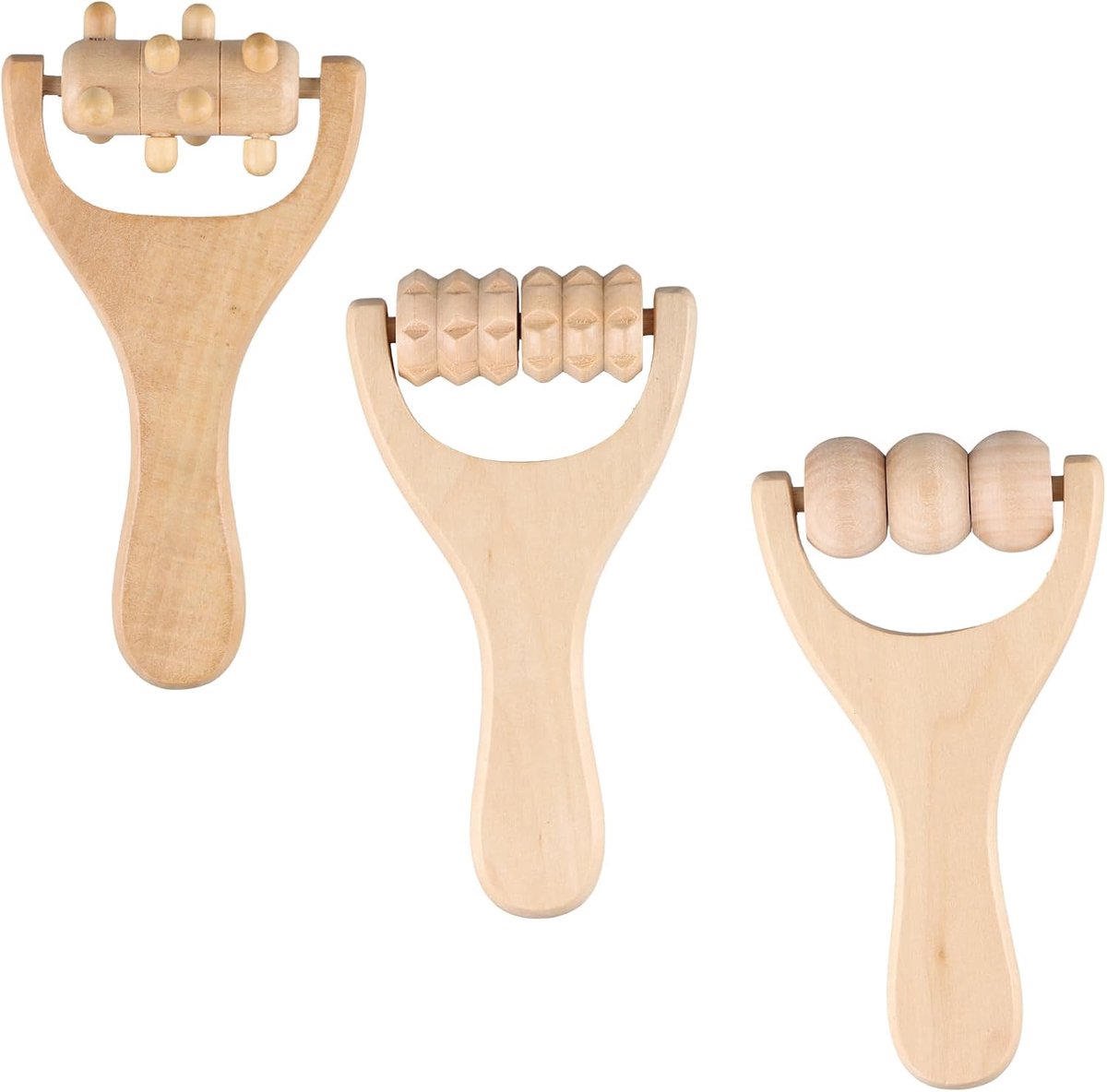 SnelShoppen - 3 Stuks Houten Hand Roller Massager - Diepe Weefselmassage Roller voor Spierontspanning - Trigger Point Massager voor Volledige Lichaam