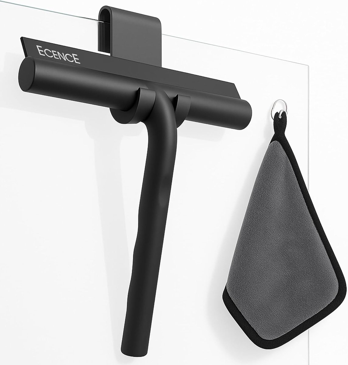 SnelShoppen - Siliconen Douchewisser met Hanger en Microvezeldoek - 21cm - Zwart - Roestvrijstalen Kern - Gemakkelijk in Gebruik - Voor Streeploze Rei