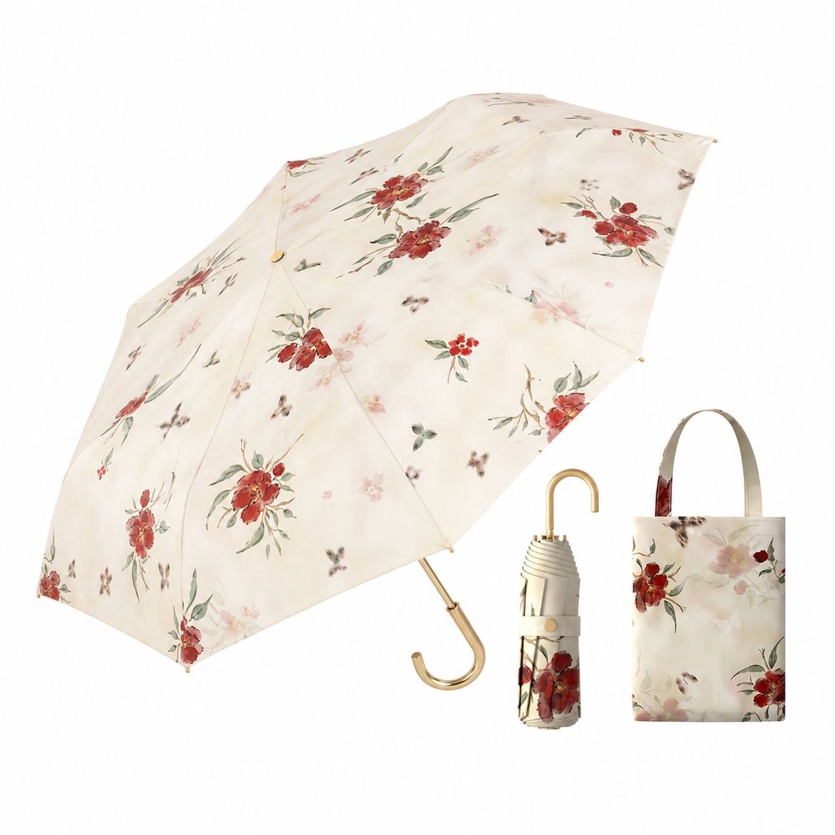 VHV-Bloemenparaplu met Gebogen Handvat - Compacte Opvouwbare Paraplu voor Dames - Stijlvolle UV-werende Parasol met Regen- en Zonbescherming - Windbestendige Paraplu - 99cm Diameter