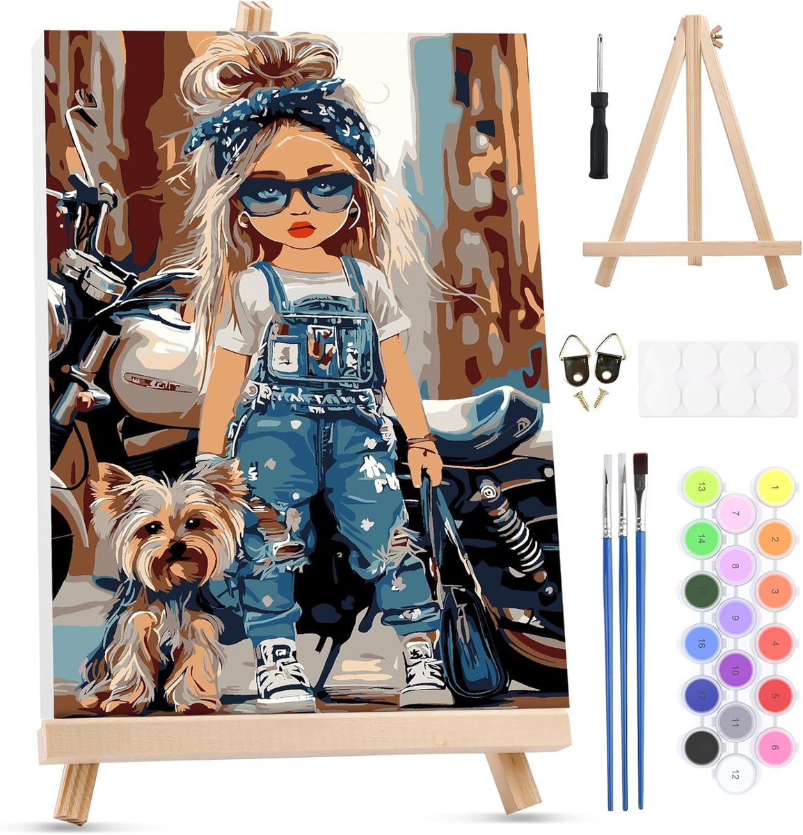 SnelShoppen - DIY Schilderen op Nummer Set voor Volwassenen - Schilderkit met Doek en Lijst, Perfect voor Beginners - Acrylverf, 3 Penseeltjes, Easel,