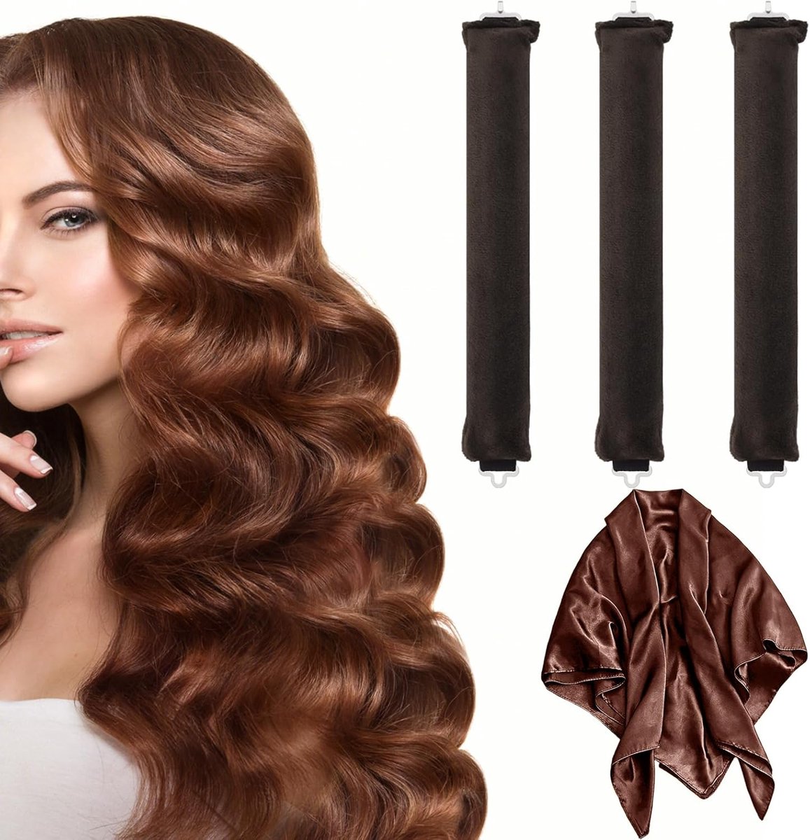 SnelShoppen - Heatless Hair Curler Set van 3 Stuks - Lange Zachte Krulrollers voor Droomachtige Krullen - Ideaal voor Slaap, Feest en Iedereen - Bruin