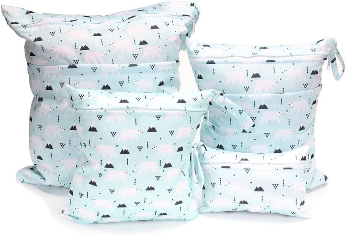 SnelShoppen - Wetbag Nassbeutel Set van 4 Waterdichte Luiertassen voor Onderweg, Herbruikbare Stoffen Luiers, Praktische Organizer Tas voor Kinderen,